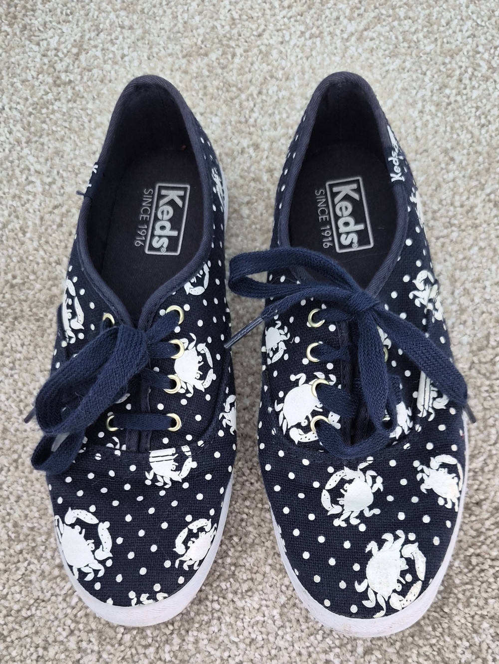 Womans Keds Navy Canvas Keds Sneakers with White Crab & Polka Dot Print Size 6